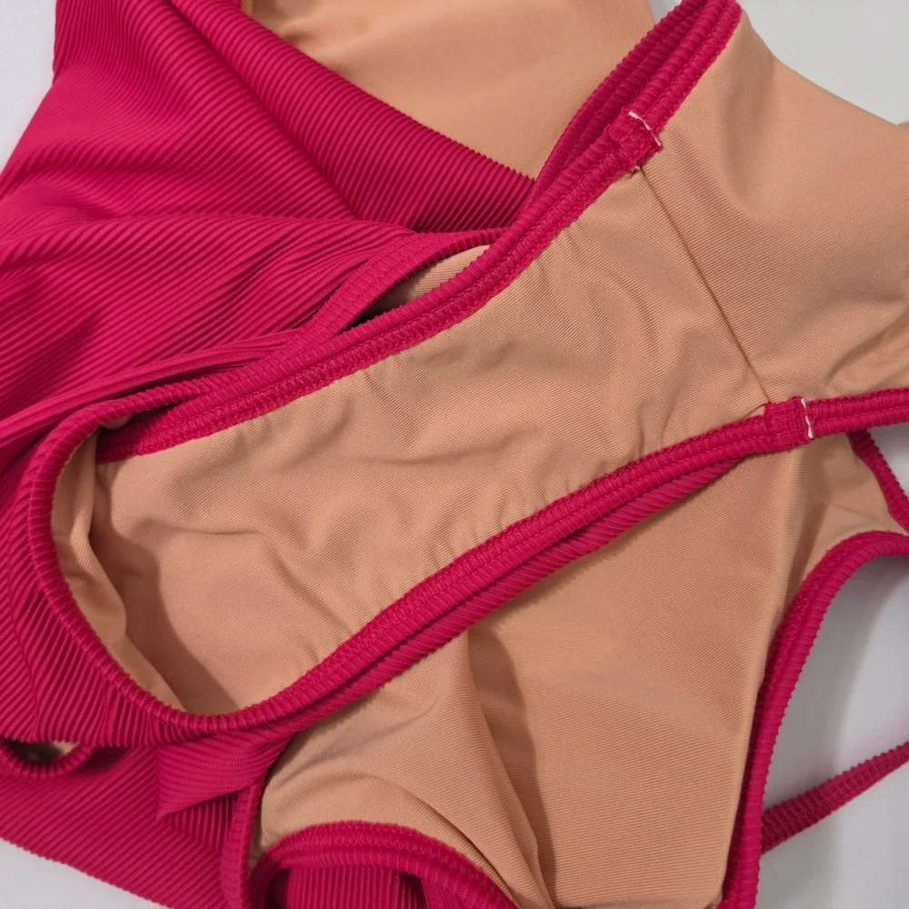 J.Crew‎ Ribbed One Shoulder One Piece Swimsuit Pink Size 8 beach resort vacation